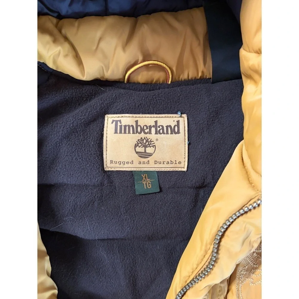 Timberland Rugged and Durable Mustard Yellow Faux Fur Hooded Parka Jacket Men XL